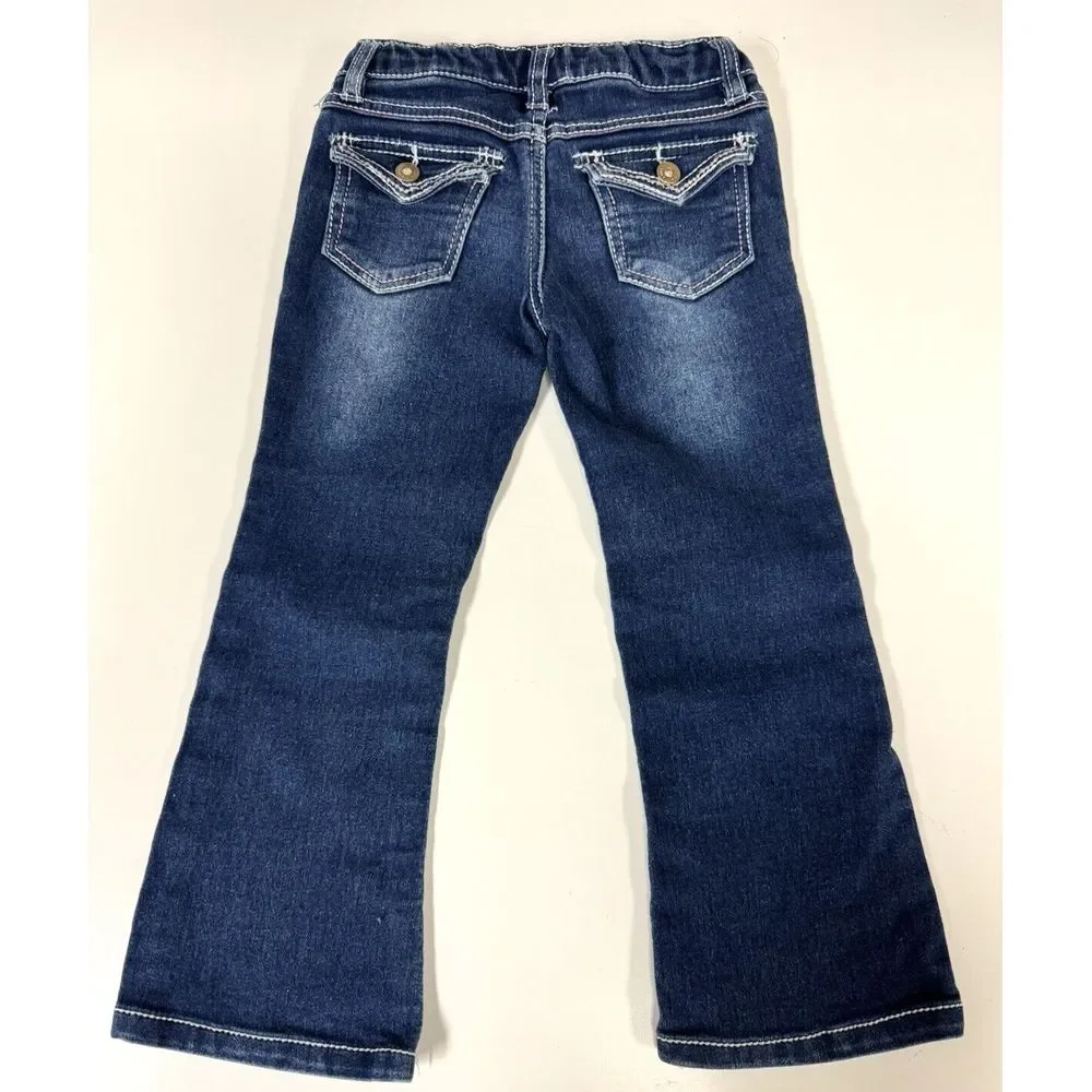 Girl's Wallflower Embroidered Flared Bedazzled Stretch‎ Blue Denim Jeans 4 Cute!